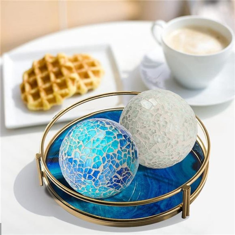 Decorative Ball Set, 6PCS 2.4 Inches Mosaic Glass Orbs Centerpiece Balls Glass - Picture 4 of 6